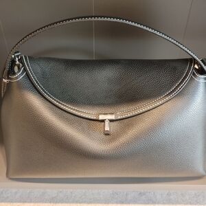 Toteme T Lock Large Black Pebbled Leather With Contrast Stitch SHW